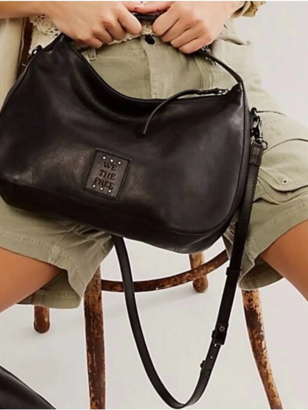 We The Free Black Leather Duffel Shoulder Bag
